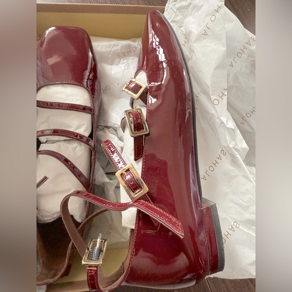 ALOHAS Burgundy Multi-Strap Flats - US 7 - Picture 9 of 14